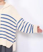 コットンウールボーダー　ビッグカラープルオーバー