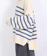 コットンウールボーダー　ビッグカラープルオーバー