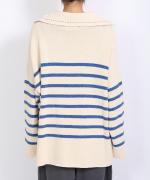 コットンウールボーダー　ビッグカラープルオーバー