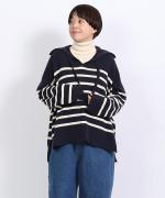 コットンウールボーダー　ビッグカラープルオーバー