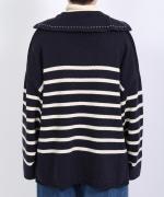 コットンウールボーダー　ビッグカラープルオーバー