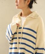 コットンウールボーダー　ビッグカラープルオーバー