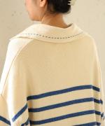 コットンウールボーダー　ビッグカラープルオーバー