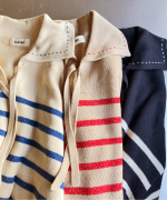 コットンウールボーダー　ビッグカラープルオーバー