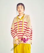 コットンウールボーダー　ビッグカラープルオーバー