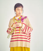 コットンウールボーダー　ビッグカラープルオーバー