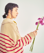 コットンウールボーダー　ビッグカラープルオーバー