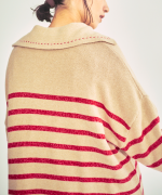 コットンウールボーダー　ビッグカラープルオーバー