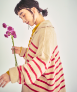 コットンウールボーダー　ビッグカラープルオーバー