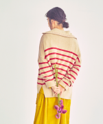 コットンウールボーダー　ビッグカラープルオーバー