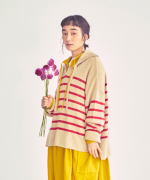 コットンウールボーダー　ビッグカラープルオーバー