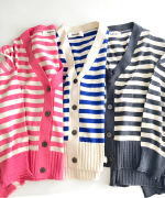 ランダムリブニットボーダー　カーディガン