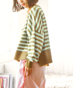 ランダムリブニットボーダー　カーディガン