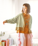 ランダムリブニットボーダー　カーディガン