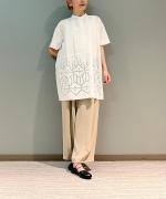 50ブロード液アン刺繍 スタンドカラーブラウス