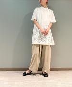 50ブロード液アン刺繍 スタンドカラーブラウス