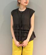 コットンリネンワッシャー フレンチスリーブブラウス