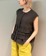 コットンリネンワッシャー フレンチスリーブブラウス