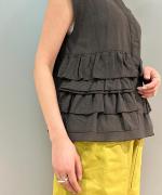 コットンリネンワッシャー フレンチスリーブブラウス