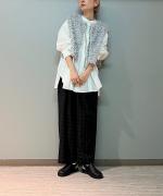 ポリエステル・サッカーチェック カカトレスパンツ