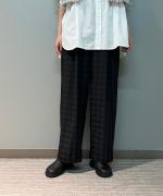ポリエステル・サッカーチェック カカトレスパンツ