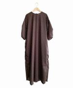 Half Sleeve Long Smock Dress - Gingham Print
