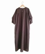 Half Sleeve Long Smock Dress - Gingham Print