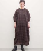Half Sleeve Long Smock Dress - Gingham Print