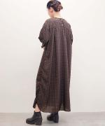 Half Sleeve Long Smock Dress - Gingham Print