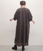 Half Sleeve Long Smock Dress - Gingham Print