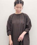 Half Sleeve Long Smock Dress - Gingham Print