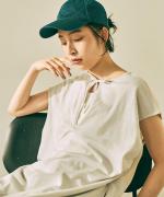 wrinkled cotton バックシアーワンピース