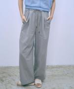 sheer satin イージーストレートパンツ