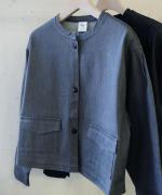 light strech denim ノーカラーブルゾン