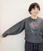 light strech denim ノーカラーブルゾン