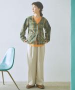 old slub check ノーカラーシャツジャケット