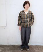 old slub check ノーカラーシャツジャケット