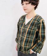 old slub check ノーカラーシャツジャケット