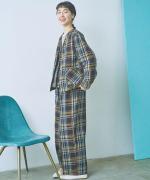 old slub check ノーカラーシャツジャケット