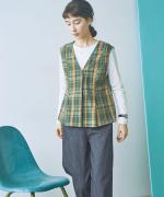 old slub check Vネックジレ