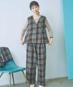 old slub check Vネックジレ