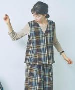 old slub check Vネックジレ