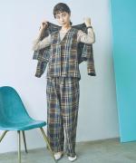 old slub check Vネックジレ