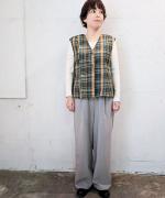 old slub check Vネックジレ
