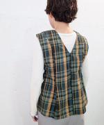 old slub check Vネックジレ