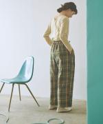 old slub check タックワイドパンツ