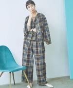 old slub check タックワイドパンツ