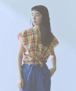 madras check　ノットプルオーバー