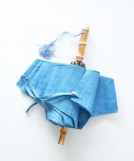 うさぎのたすき/折り畳み日傘/麻無地水縹